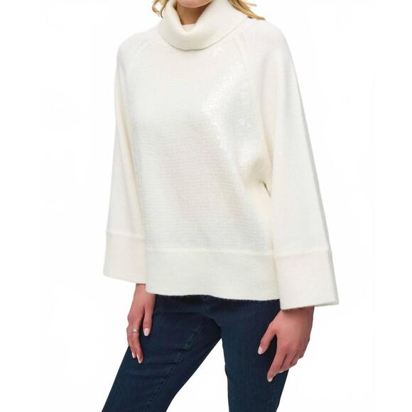 NEW JOSEPH RIBKOFF sequin turtleneck sweater in cream